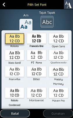 18 fon berbeza yang boleh dipilih untuk tajuk dan perkataan di laman web anda